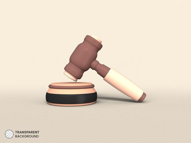 juez, martillo, icono, aislado, 3d, render, ilustración