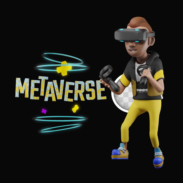 Jugando con la realidad en el metaverso. Ilustración 3d