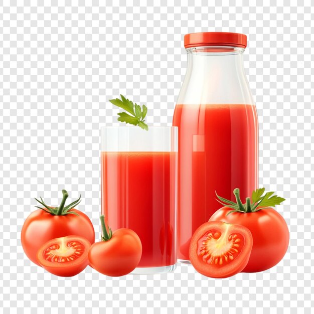 Jugo de tomate refrescante Un vaso y una botella de delicias