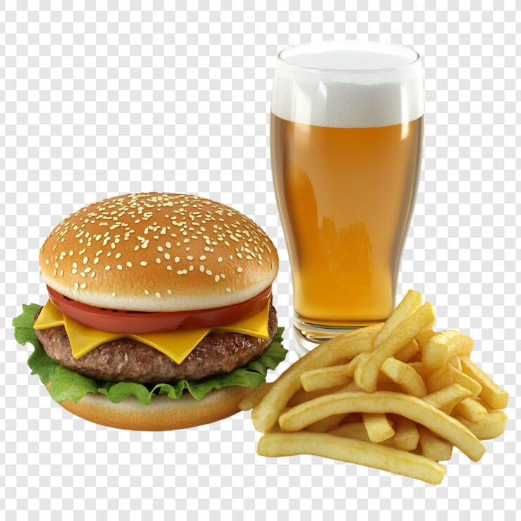 PSD gratuito juicy cheeseburger crispy fries y una cerveza fría la combinación de comida de confort definitiva