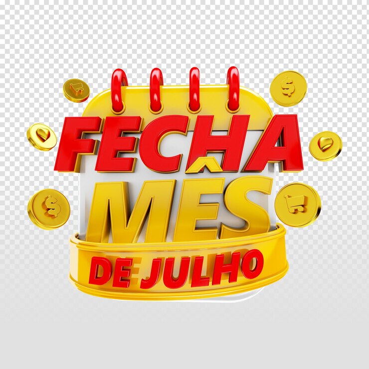 PSD gratuito july end of month promotion advertising campaign promotional 3d seal fecha mes in brazil