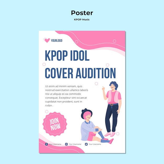 Gratis PSD k-pop postersjabloon met illustraties