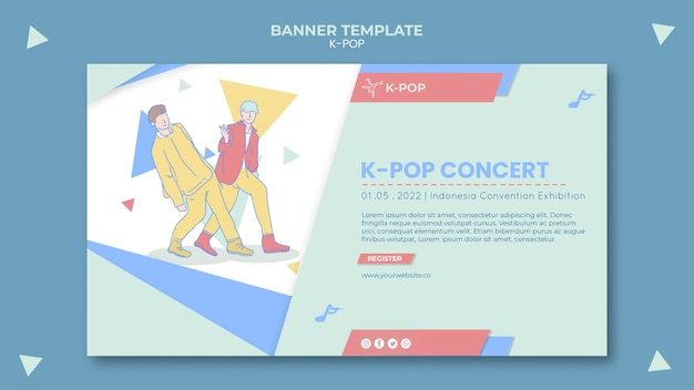 Gratis PSD k-pop-sjabloon voor spandoek met illustraties