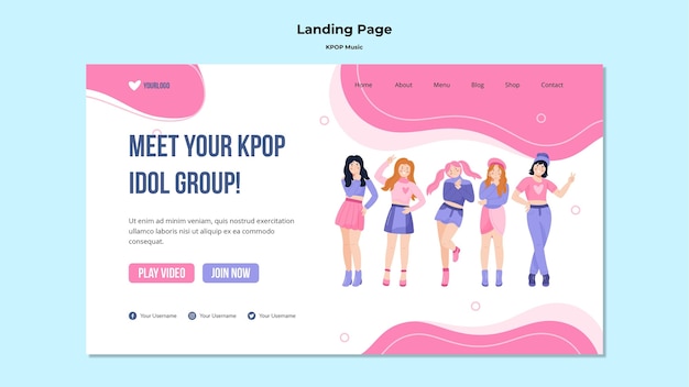 Gratis PSD k-pop startpaginasjabloon