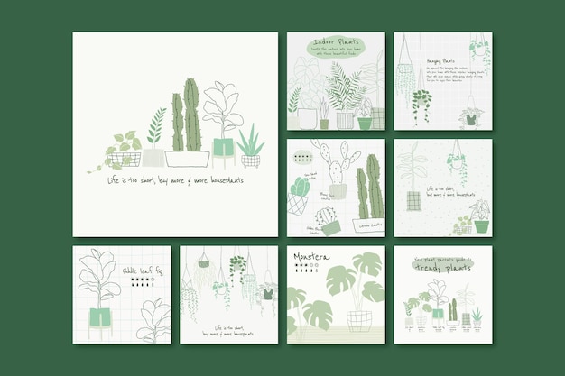 Gratis PSD kamerplant botanische sjabloon psd set voor sociale media