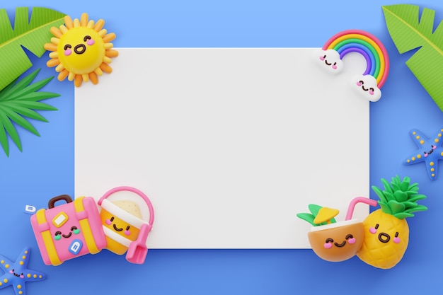 Gratis PSD kawaii zomer lege banner achtergrond