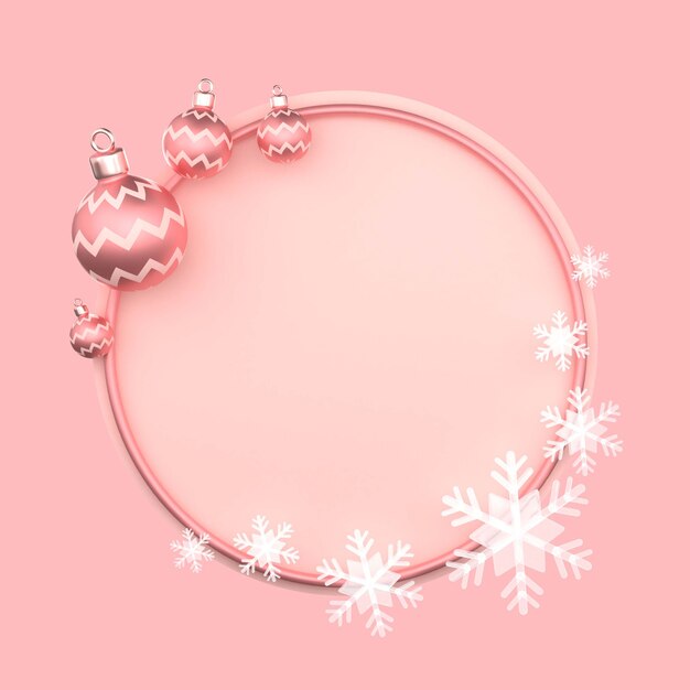 Kerst 3D-achtergrond met kerstballen en sneeuwvlokken