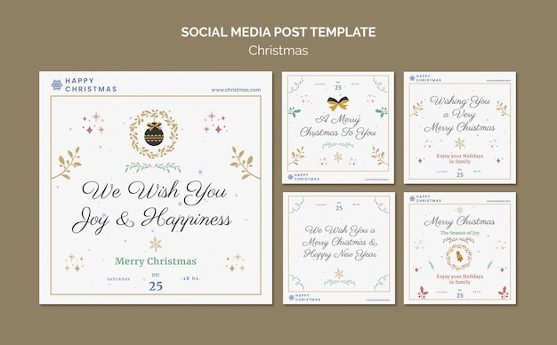 Gratis PSD kerst social media posts met kleurrijke details