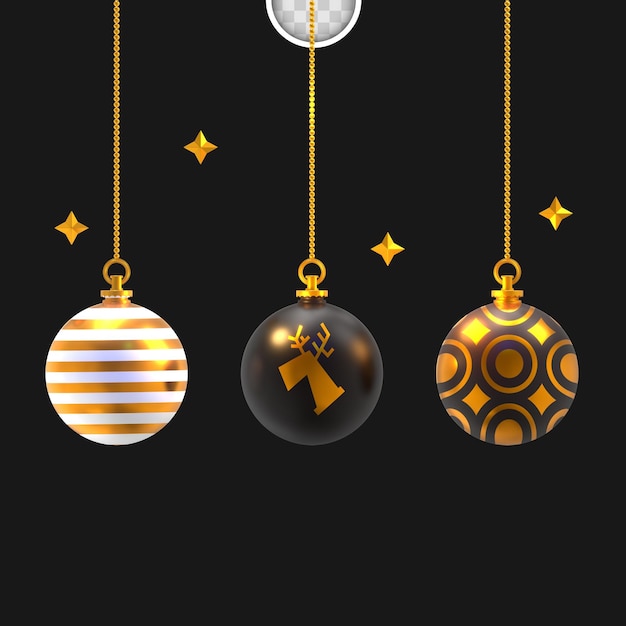 Gratis PSD kerstballen met sterren. 3d-rendering
