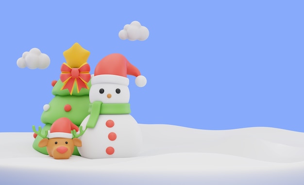 Gratis PSD kerstcomposities met sneeuwpop en boom