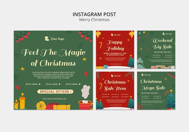 Gratis PSD kerstfeest instagram posts collectie