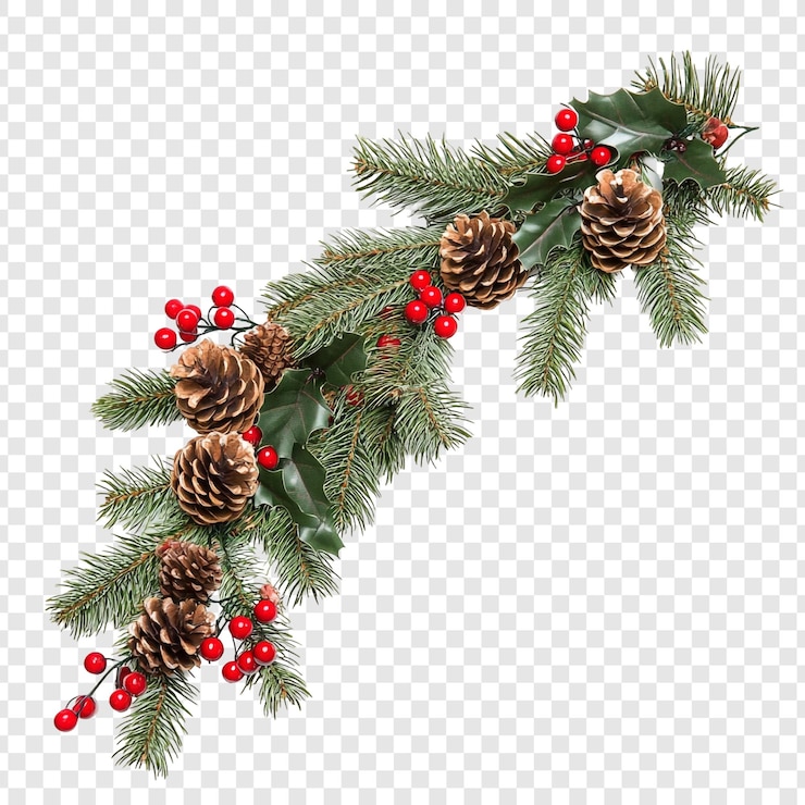 Gratis PSD kerstkrans met dennenkegel en hollybessen
