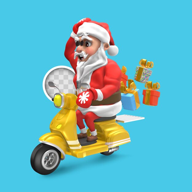 Kerstman met bezorgscooter. 3D-rendering