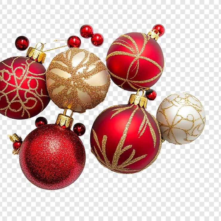 Gratis PSD kerstversieringscollectie rode en gouden feestelijke bollen