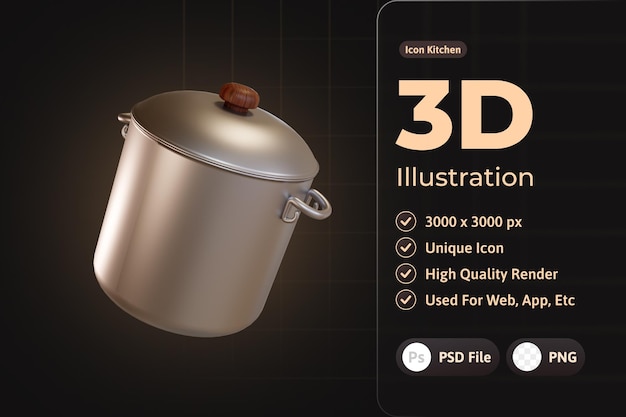 Keuken pictogram pot 3D-ontwerp