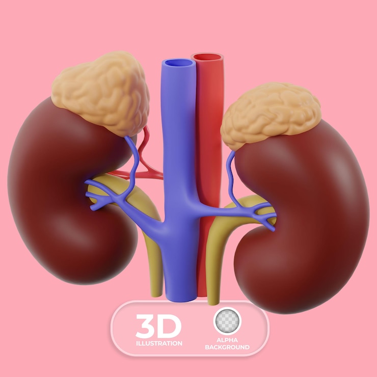 PSD Gratis kidneys with adrenal glands 3d illustration