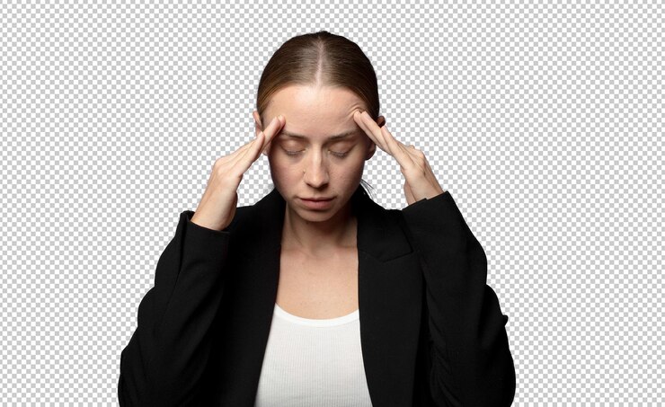 Gratis PSD kijk geconcentreerd bedachtzaam en geïnspireerd brainstorming en verbeelden met handen op het voorhoofd