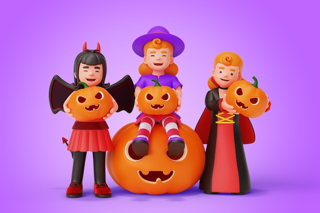 Gratis PSD kinderen in halloween 3d illustratie