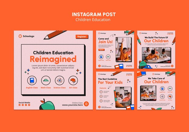 Gratis PSD kinderen onderwijs instagram posts