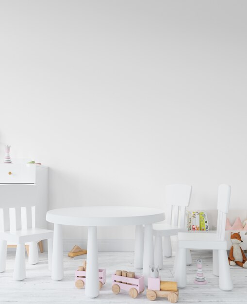 Kinderkamer met speelgoed, tafel en stoel