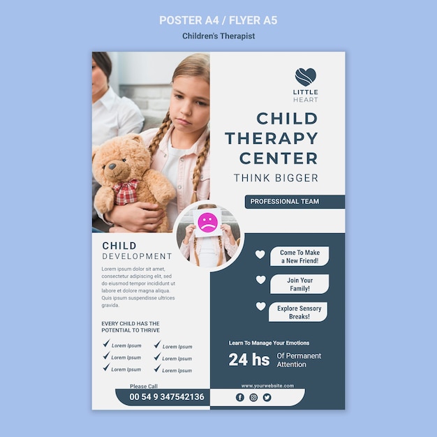 Gratis PSD kindertherapeut concept poster sjabloon