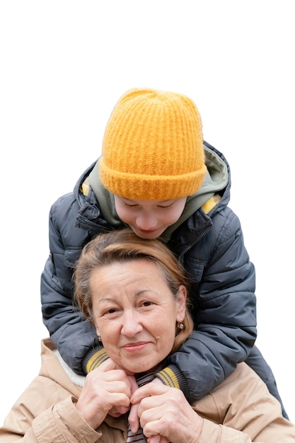 Gratis PSD kleine jongen tijd buitenshuis doorbrengen met zijn grootmoeder