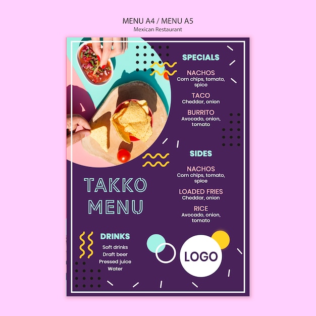 Gratis PSD kleurrijk mexicaans restaurantmenu