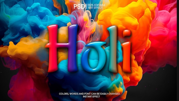 Gratis PSD kleurrijke 3d-teksteffect voor holi fest