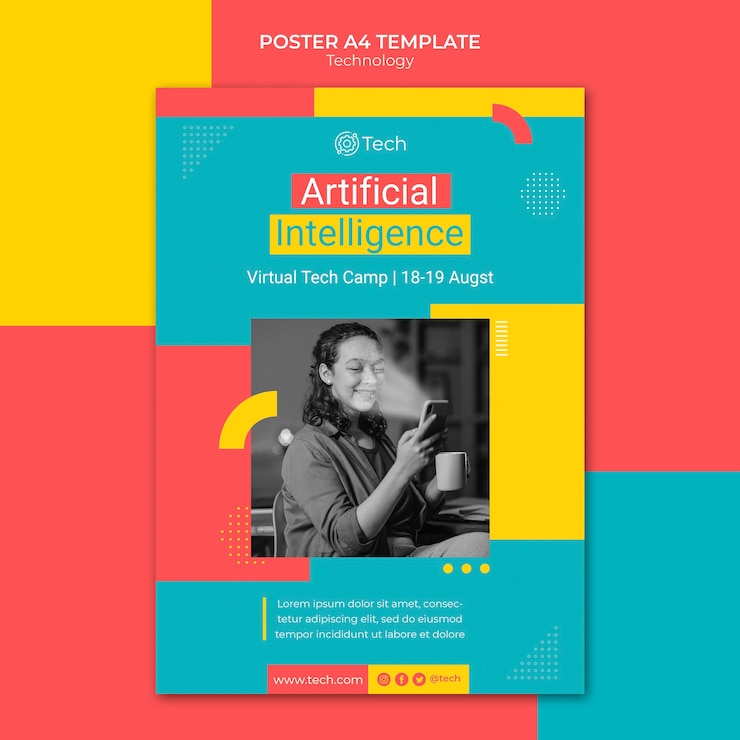Gratis PSD kleurrijke technologie afdruksjabloon