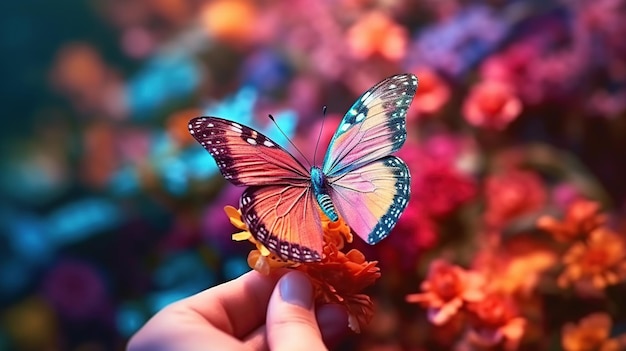 Gratis PSD kleurrijke vlinder op bloem generatieve ai