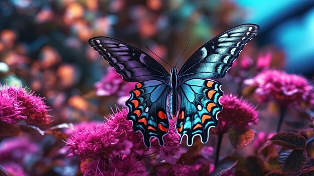 Kleurrijke vlinder op bloem generatieve AI