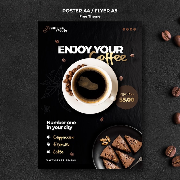 Gratis PSD koffie concept poster sjabloon