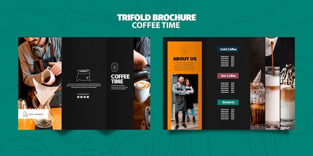 Gratis PSD koffie tijd driebladige brochure sjabloon