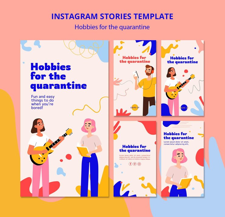 PSD Gratis koleksi cerita instagram untuk hobi selama karantina