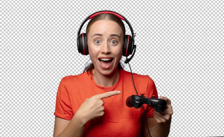 PSD Gratis konsep gamer wanita pirang muda