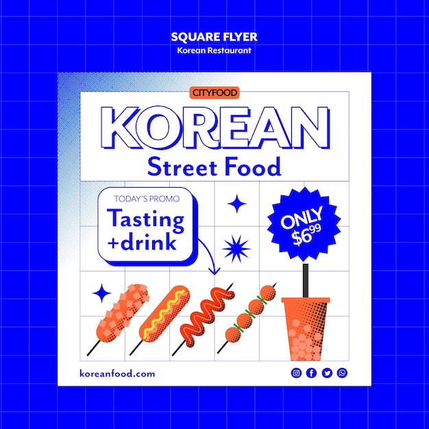 Gratis PSD koreaans eten restaurant vierkante flyer-sjabloon