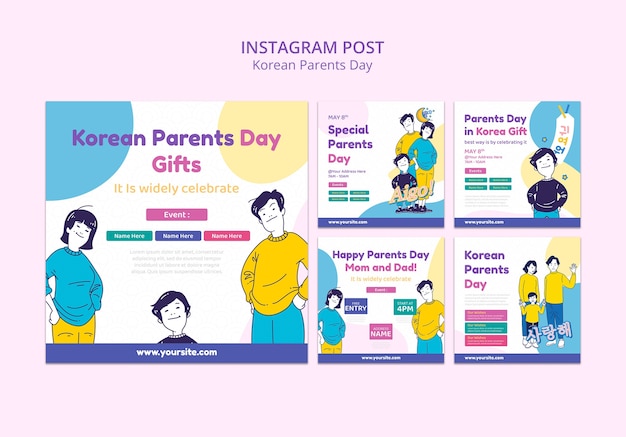 Gratis PSD koreaanse ouders dag instagram posts sjabloon