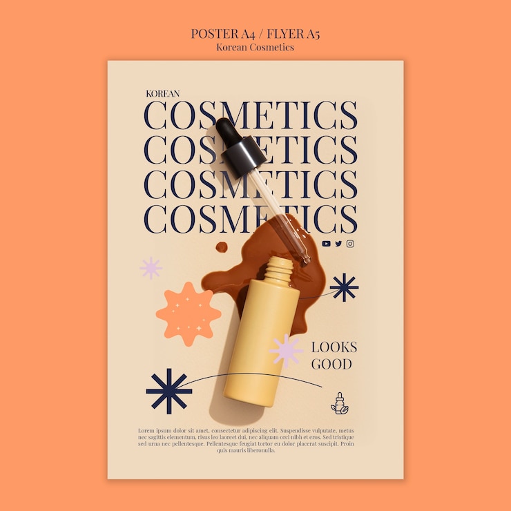 PSD Gratis korean beauty and skincare cosmetics vertical poster template