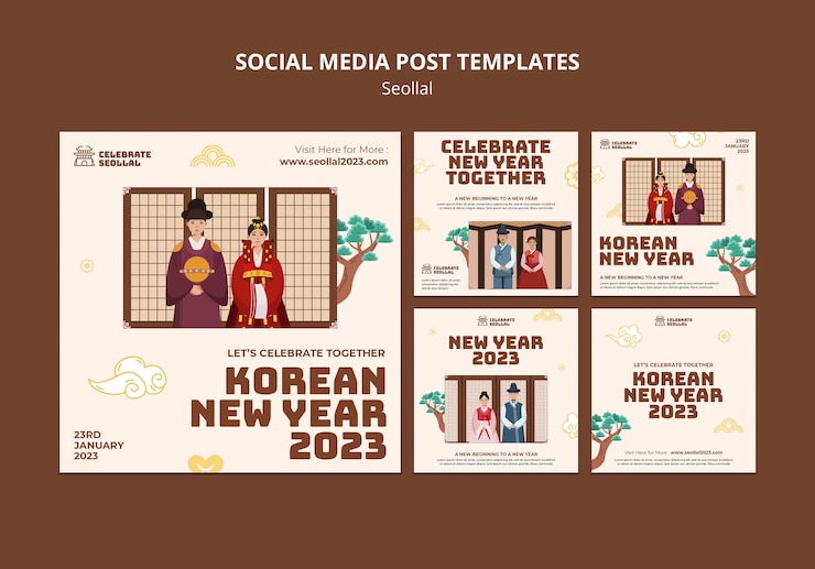PSD Gratis korean new year celebration instagram posts