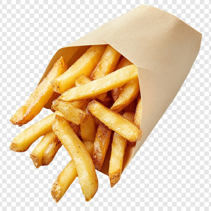 Gratis PSD kruisende gouden frietjes in een papieren kegel