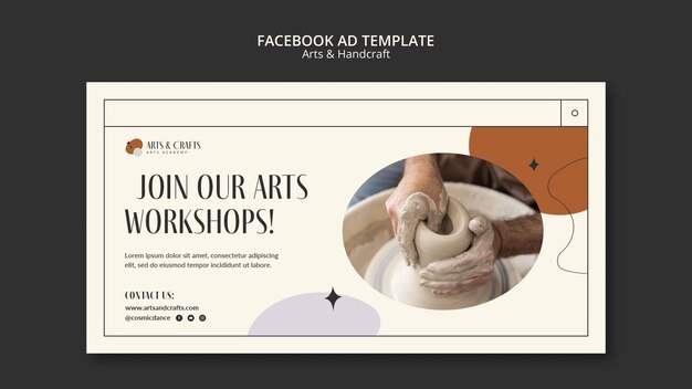 Kunst- en ambachtslessen social media promosjabloon met abstracte vormen