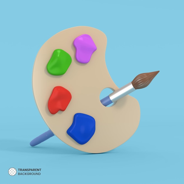 Kunst penseel en pallet pictogram geïsoleerde 3d render illustration