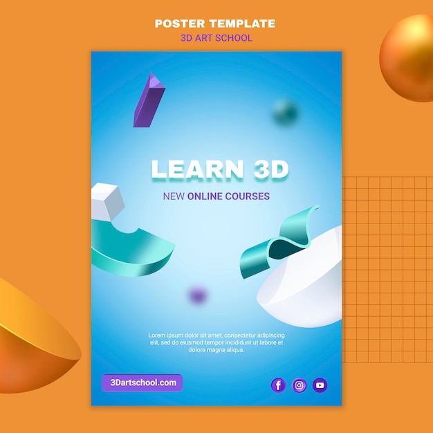 Kunstacademie leren 3d-poster sjabloon