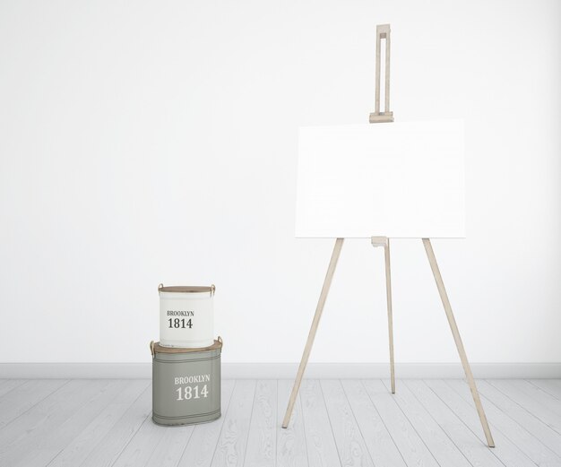 kunststudio met canvas en verfflessen