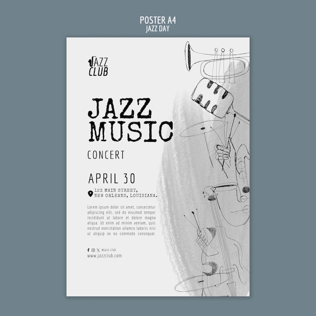 Gratis PSD kunstzinnige jazzdag poster sjabloon