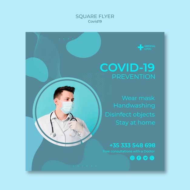 Gratis PSD kwadraat flyer voor coronaviruspreventie