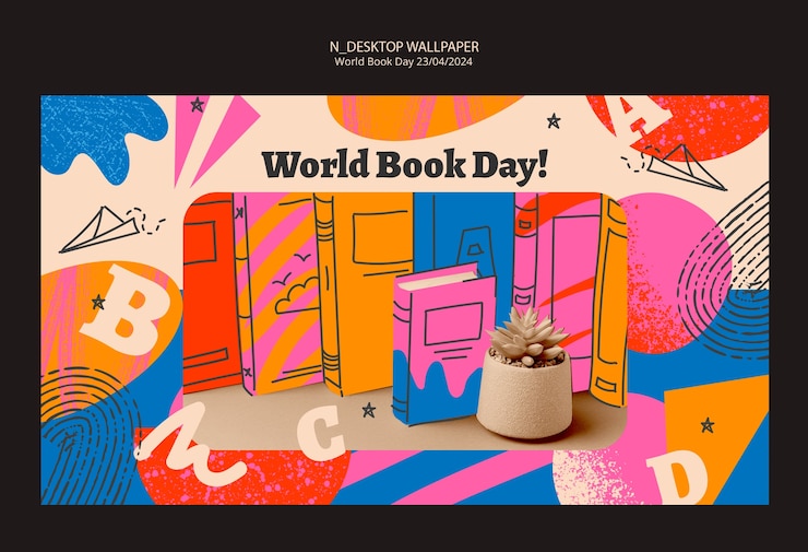 PSD gratuito la carta da parati del desktop per la celebrazione della giornata mondiale del libro