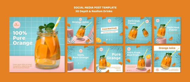 La profondità e il realismo 3d bevono il modello di post sui social media