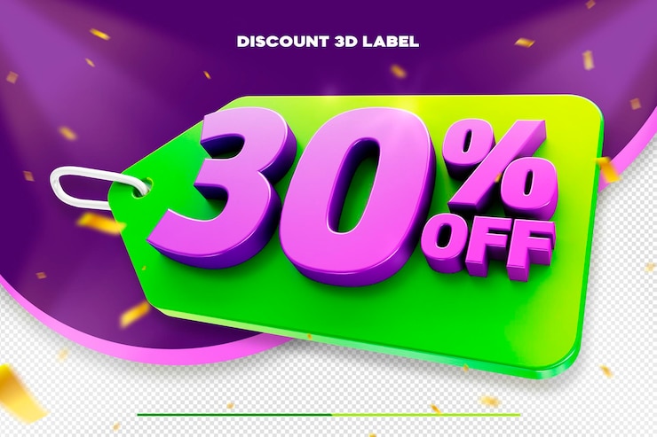 PSD Gratis label harga diskon penjualan render 3d untuk komposisi 30 persen