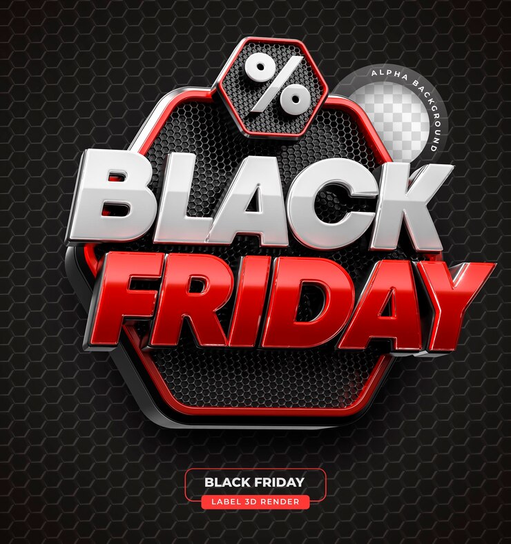 Label Promosi Black Friday Merah Dan Hitam dalam render 3D dengan latar belakang transparan